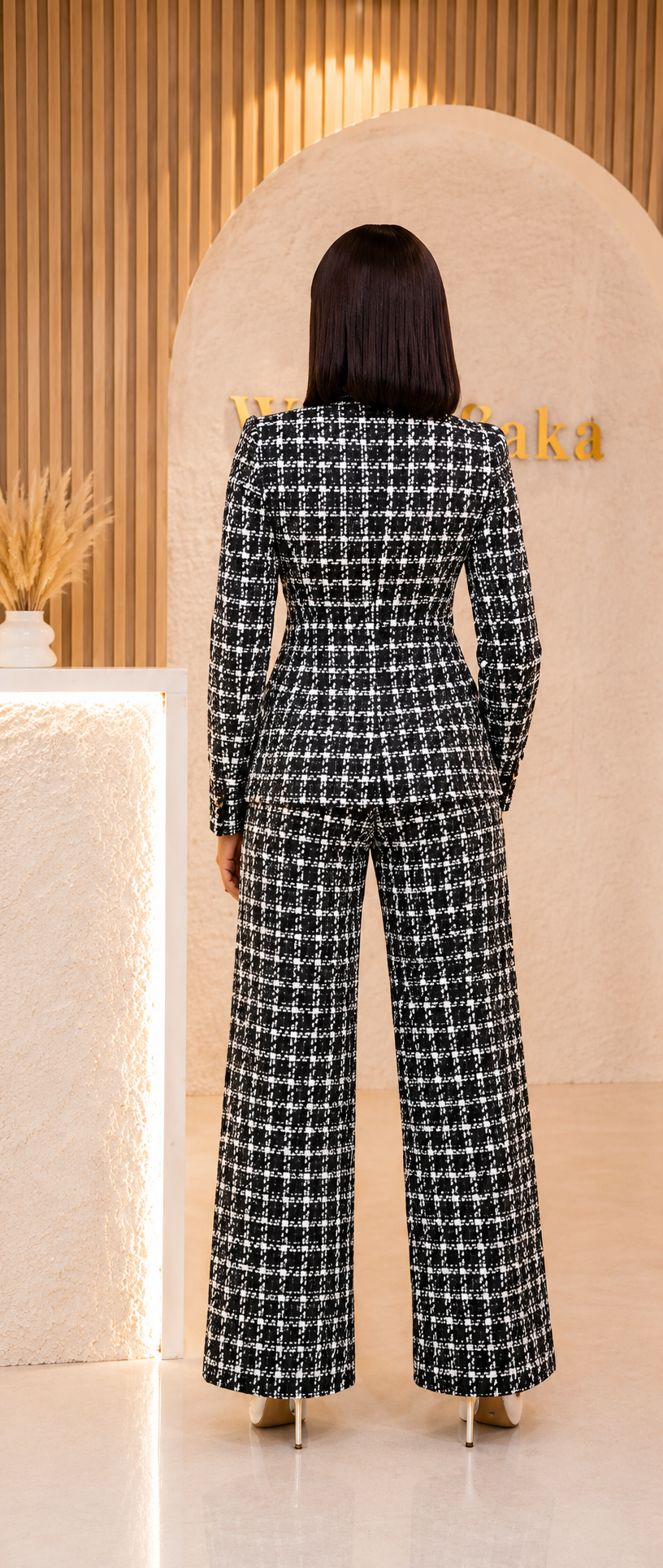 Flora Suit Set (Tweed) - White & Black