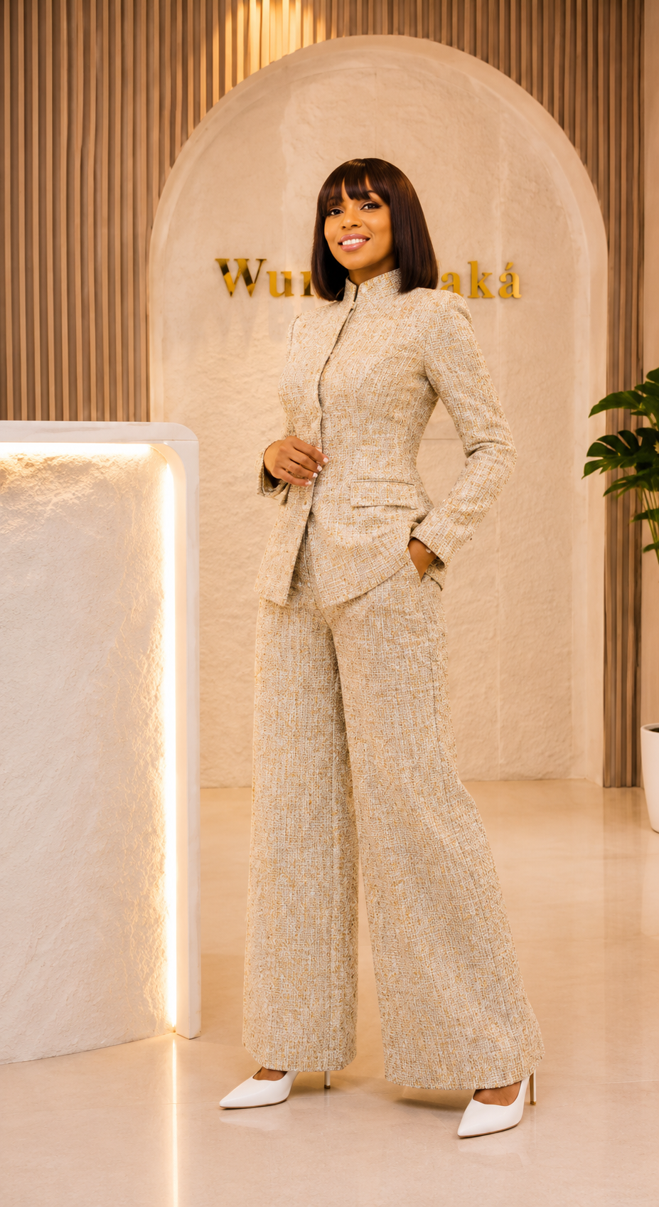 Flora Suit Set (Tweed) - Beige