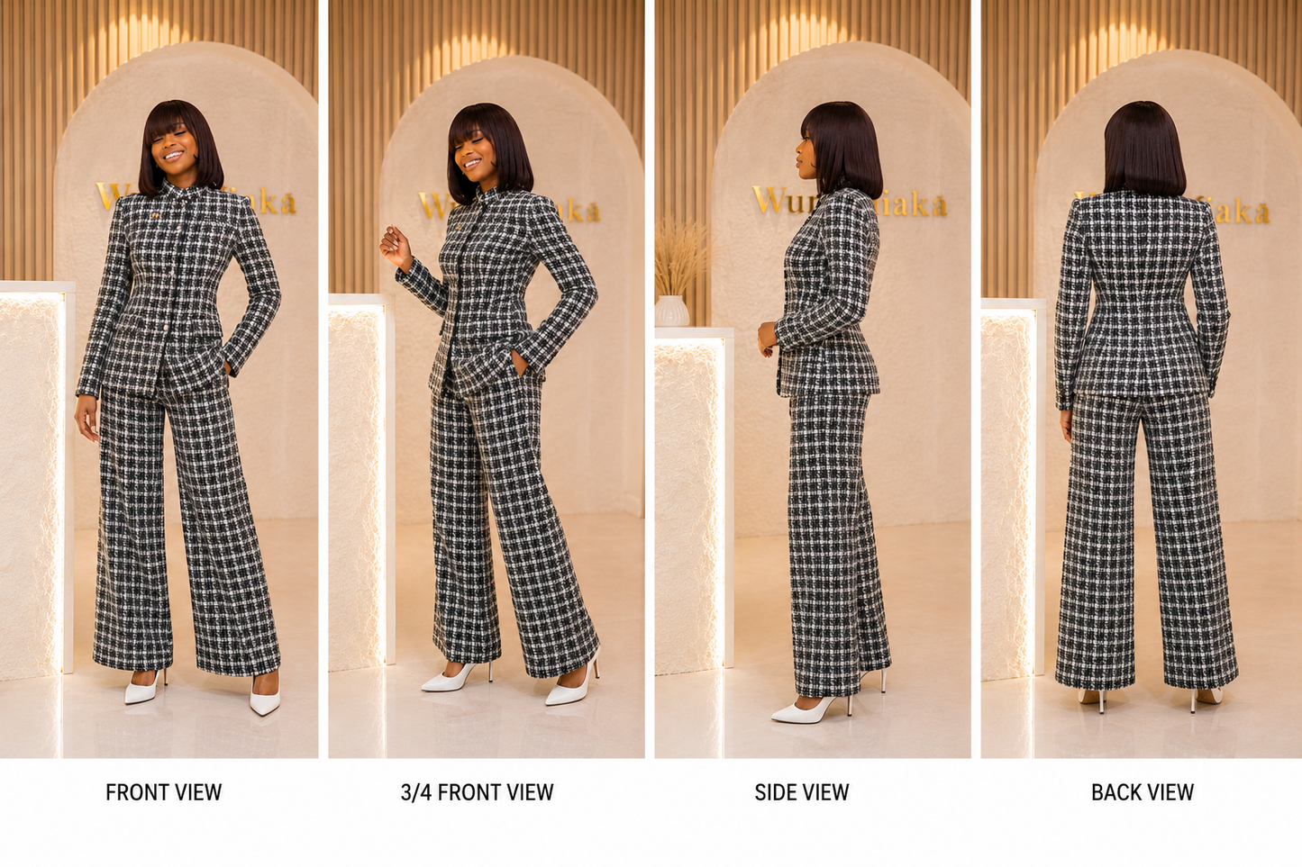 Flora Suit Set (Tweed) - White & Black