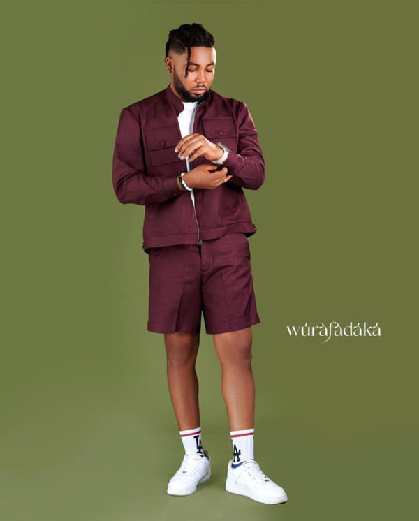 WINE SOFY JACKET AND SHORTS