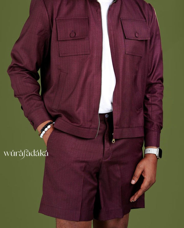 WINE SOFY JACKET AND SHORTS