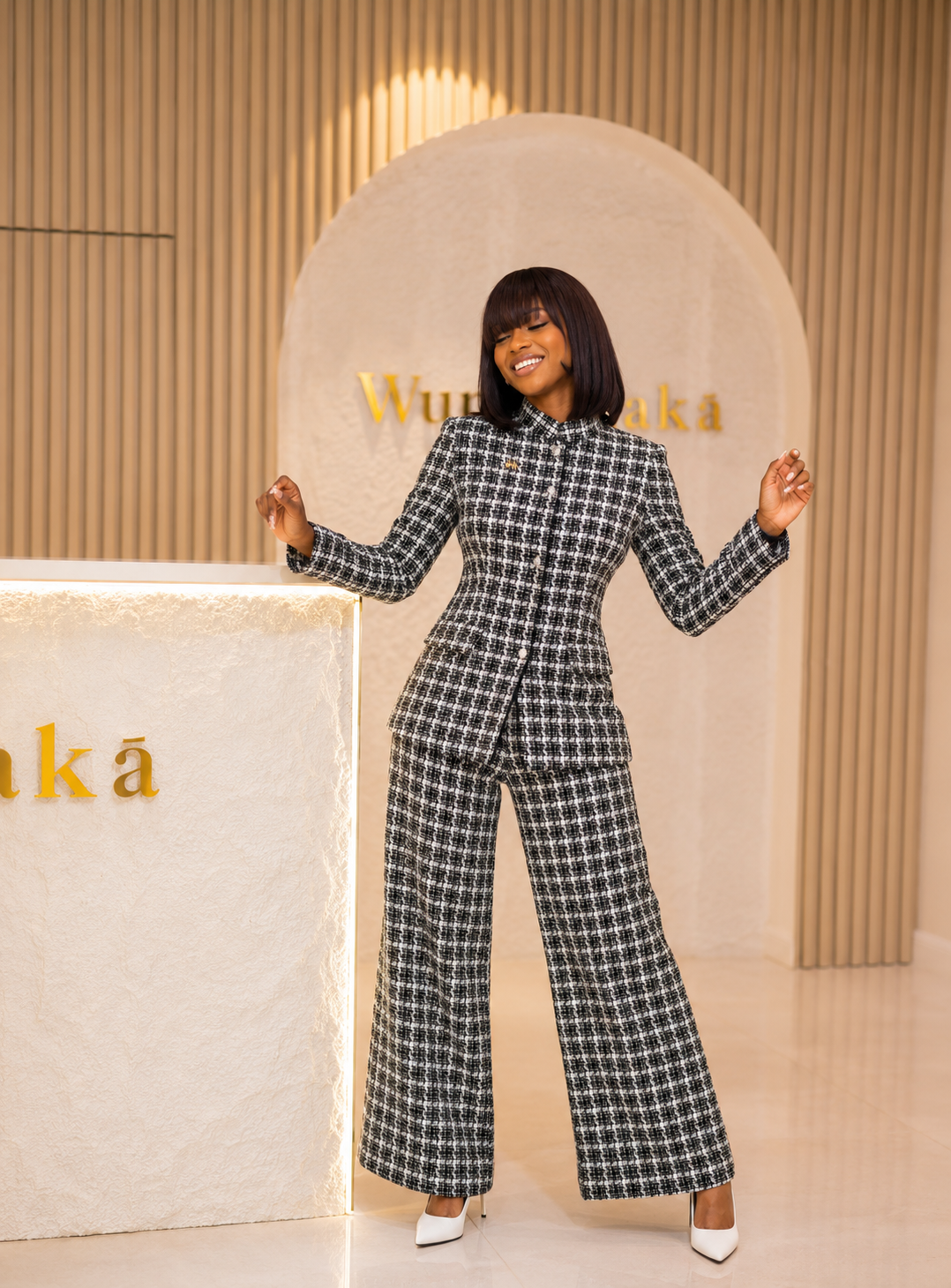 Flora Suit Set (Tweed) - White & Black